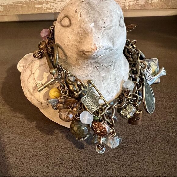 Loaded Multi-Color Charm Bracelet/beads/Brass/Silver W/Toggle